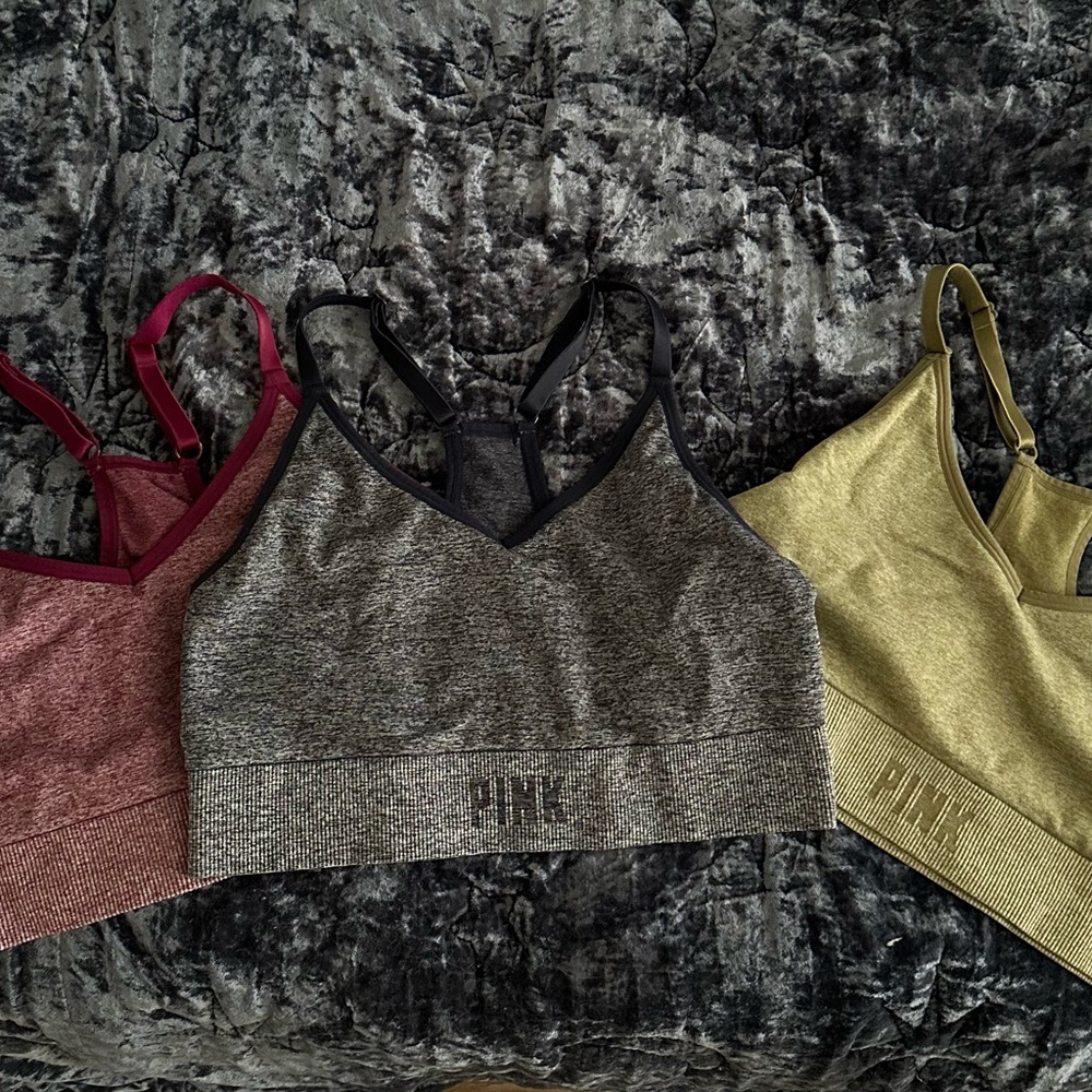 PINK Victoria's Secret Trio Seamless Sports Bras - Navy, Pink, Olive Set of 3